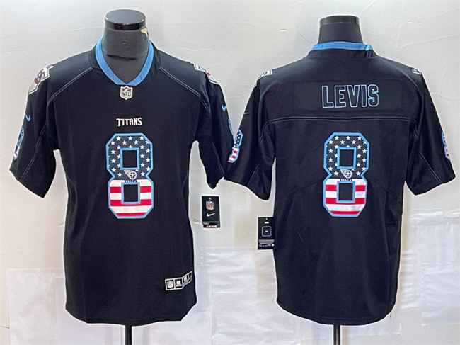 Men's Tennessee Titans #8 Will Levis Black 2018 USA Flag Color Rush Limited Stitched Jersey Men's Tennessee Titans #8 Will Levis Black 2018 USA Flag Color Rush Limited Stitched Jersey